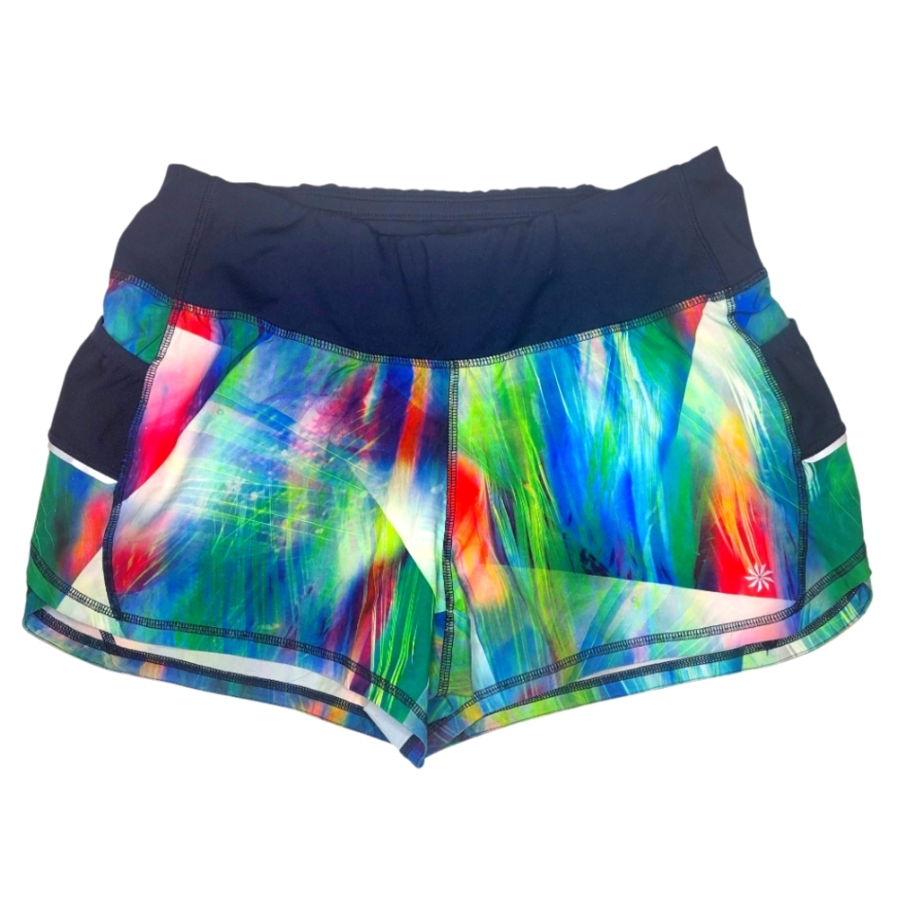 Athleta Womens Small Running Shorts Tropea Ready Set Blue Green Dri-Fit Abstract